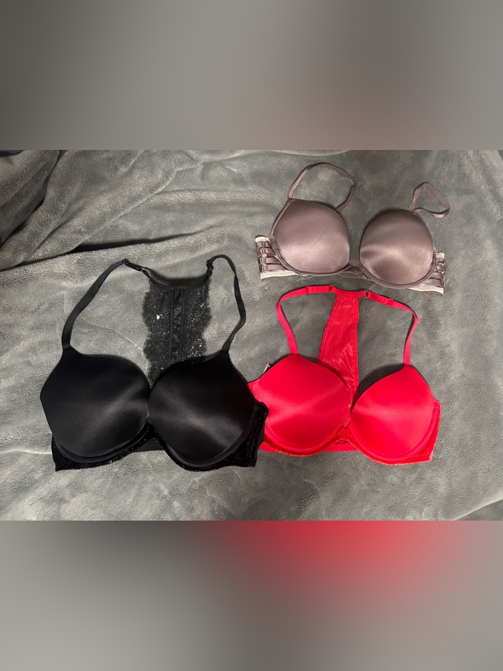 Victoria's Secret Three-Pack Bras — Black, Red, Taupe